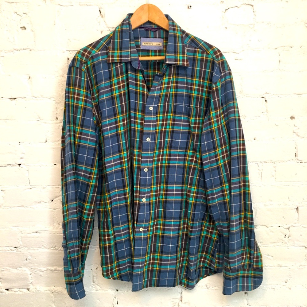 Mason’s long sleeve buttoned shirt blue green plaid size xl